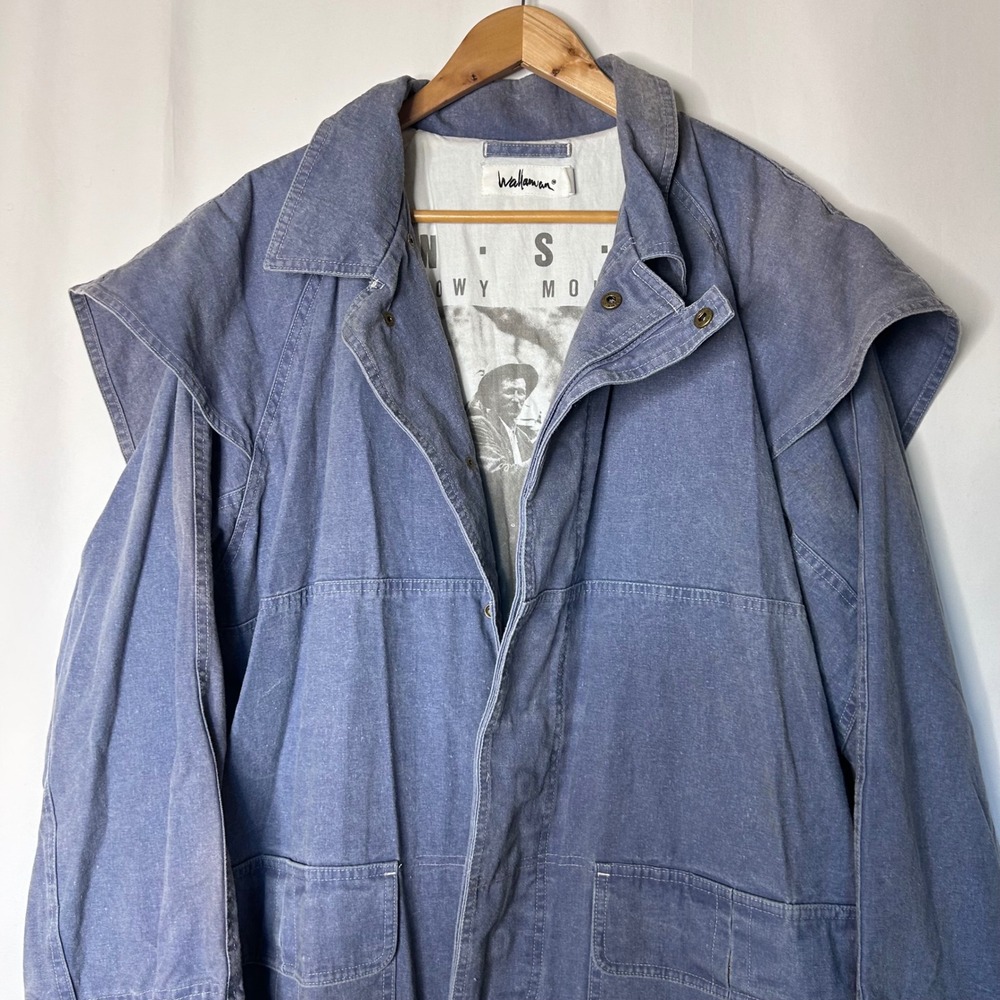 Wallamwan Jacket Size XL Mens Denim Long Duster Coat Indigo Blue Western Style - Picture 9 of 15